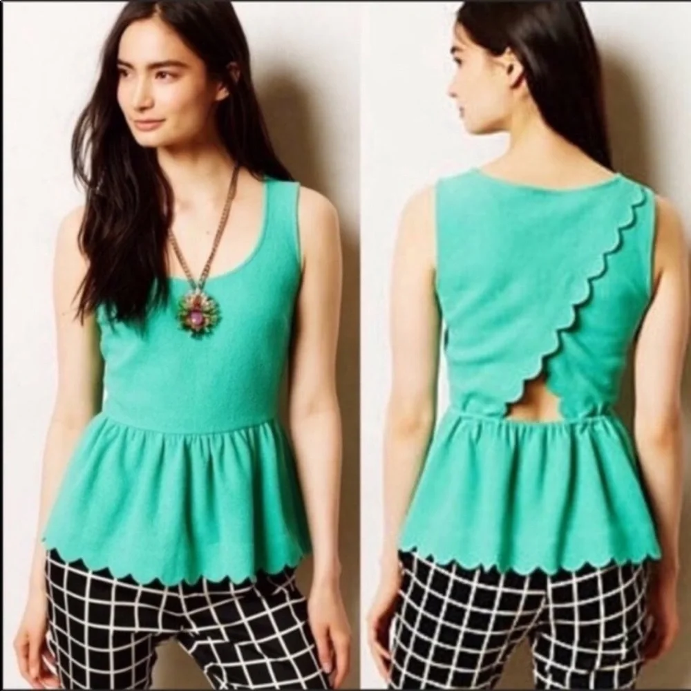 Anthropologie Postmark Scallop Peplum Top